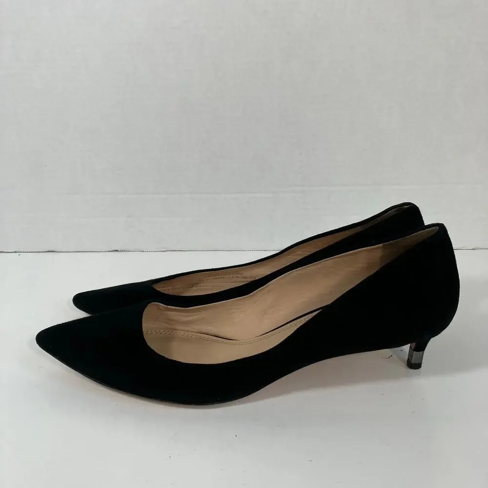 Tory Burch Sz 9 Greenwich Black Suede Kitten Heels Pointed Toe Logo Heel